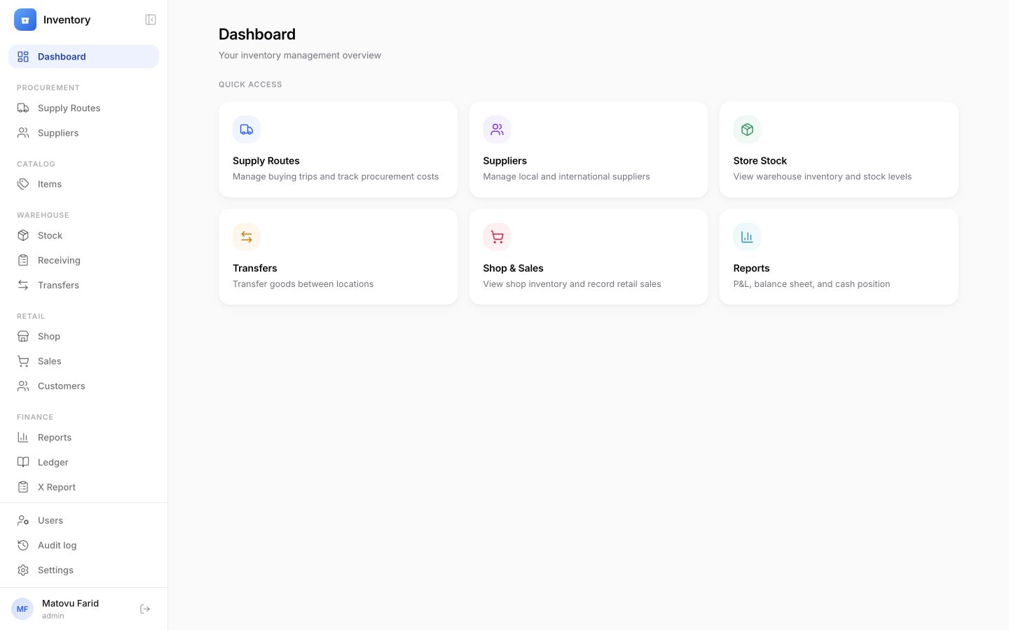 Inventory management dashboard