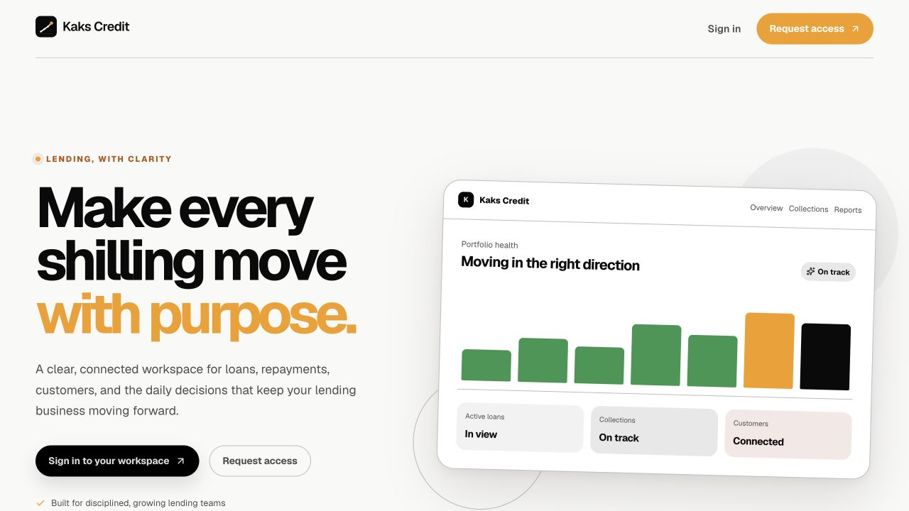 Kaks Credit lending workspace showcase